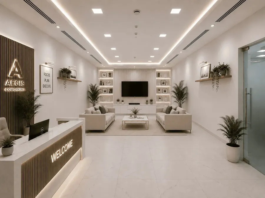 Virtual office with ADGM registered business address at Aegis Coworking reception
